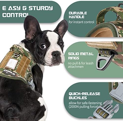 BUMBIN Tactical Dog Harness for Medium Dogs No Pull, Famous TIK Tok No Pull Dog Harness, Fit Smart Reflective Pet Walking Harness for Training, Adjustable Dog Vest Harness with Handle Forest Camo M
