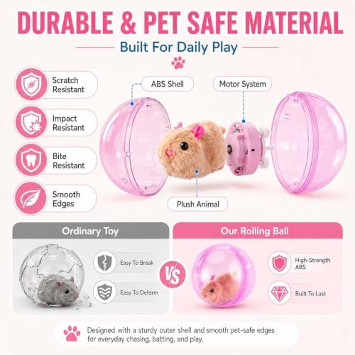 Self-Rolling Interactive Cat Ball Toy, Automatic Moving 360° Electric Pet Rolling Ball with Smart Obstacle Avoidance, Fun Interactive Pet Ball for Cats Dogs Chasing, Realistic Plush Animal Inside，A