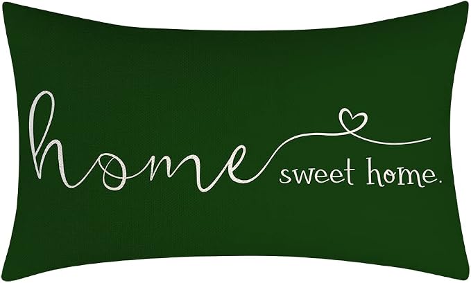 Home Sweet Home Quotes Farmhouse Pillow Covers 12x20 Inch,Lumbar Decorative Throw Pillow Case Cushion Cover,Housewarming Gift,Green