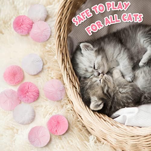 Weewooday 12 Pcs Large Fuzzy Cat Pom Pom Balls Plush Toys, Pink, White