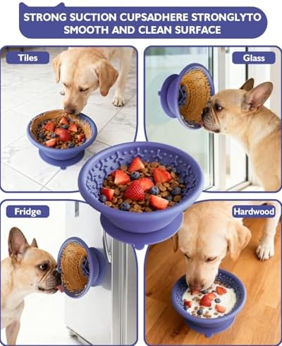 Dog Lick Bowl, Non-Slip Slow Feeder Licking Mat & Treat Dispenser (Wide Bowl Mouth w/Inlaid Stainless Steel Ring) - Interactive Toys, Anxiety Reducer, Freeze Bone for Dogs, BPA Free Silicone
