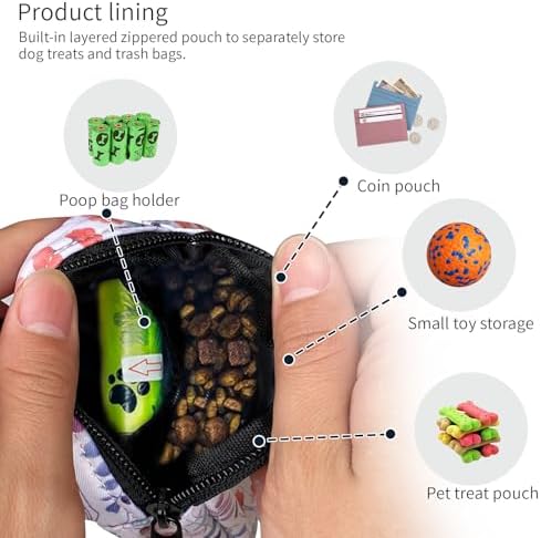 Dog Treat Pouch,Treat Pouches for Pet Training,Portable Snack Reward Dog Food Dispenser for Traveling or Outdoor Use，White Flower