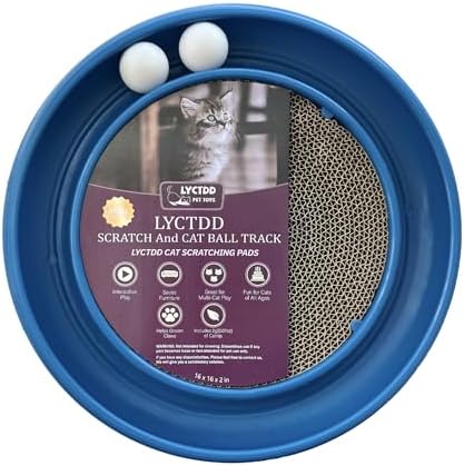 Interactive Cat Ball Track Toy for Indoor Cats, Cat Scratching Board & Exercise Set for Bored Indoor Adult and Kitten Mental & Physical Stimulation, with Spare Ball to Prevent Loss (Blue)