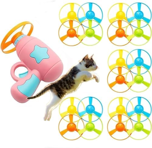 Cat Fetch Toys, Interactive Flying Cat Toy with 20 Flying Propellers, Cat Pet Tracks Chasing Toy for Indoor,Outdoor Cats (Pink + 20 Propellers)