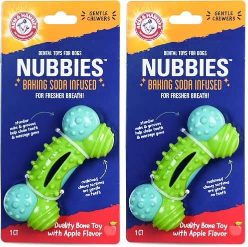 Arm & Hammer for Pets Nubbies Duality Bone Dental Dog Toy| Best Chew Toy for Moderate Chewers | Helps Reduce Plaque & Tartar | Green Apple Flavor Baking Soda (Pack of 2)