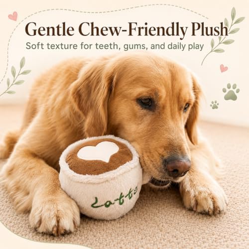 Plush Chew Toys for Dogs - Cute Coffee Cup Squeaky Dog Toy Plushies, Soft Puppy Toy for Teething, Durable Pet Gifts for Dogs, Tough Chew Toys