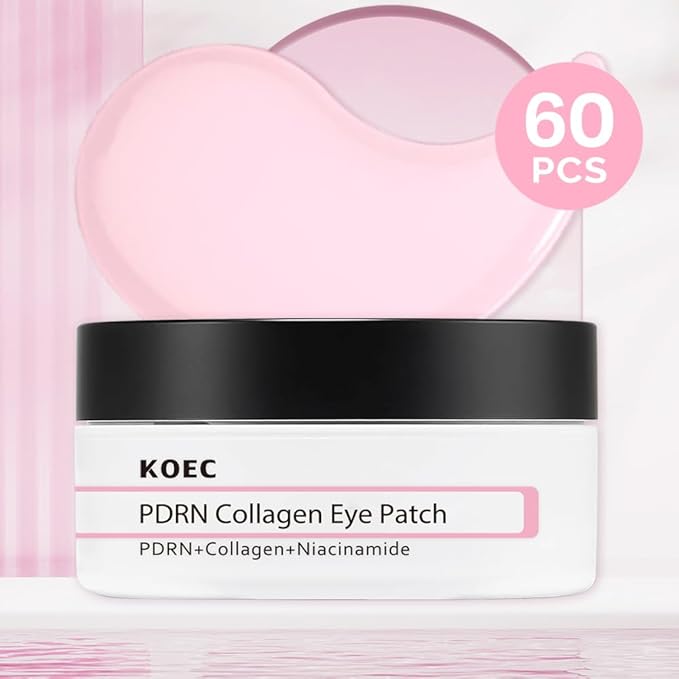 KOEC PDRN Collagen Eye Patch 60,Under Eye Patches for Puffy Eyes and Dark Circles,Eye Mask with Hydrolyzed Collagen & Niacinamide,Bridesmaid Gifts for Woman