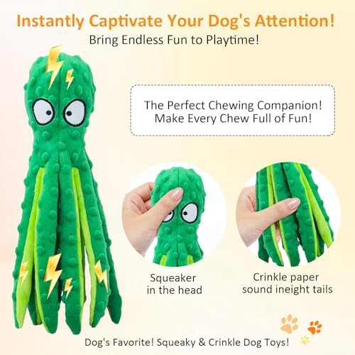 Squeaky Dog Toys - Octopus Plush Crinkle Toys with No Stuffing, Durable Interactive Pet Toys for Small, Medium & Large Dogs, Great for Teething and Play(1PCAK Plush Octopus)