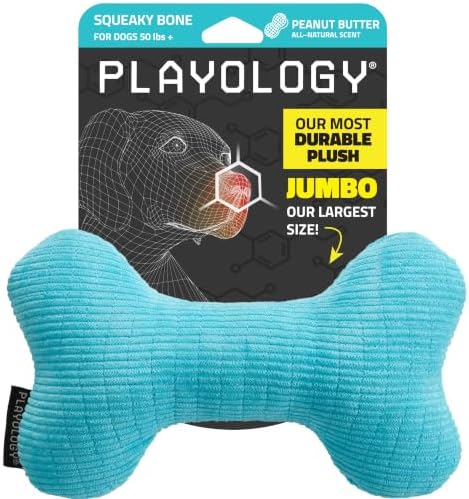 Playology Durable Plush Bone Toy- Crinkle Bone - Jumbo,Peanut Butter Scent
