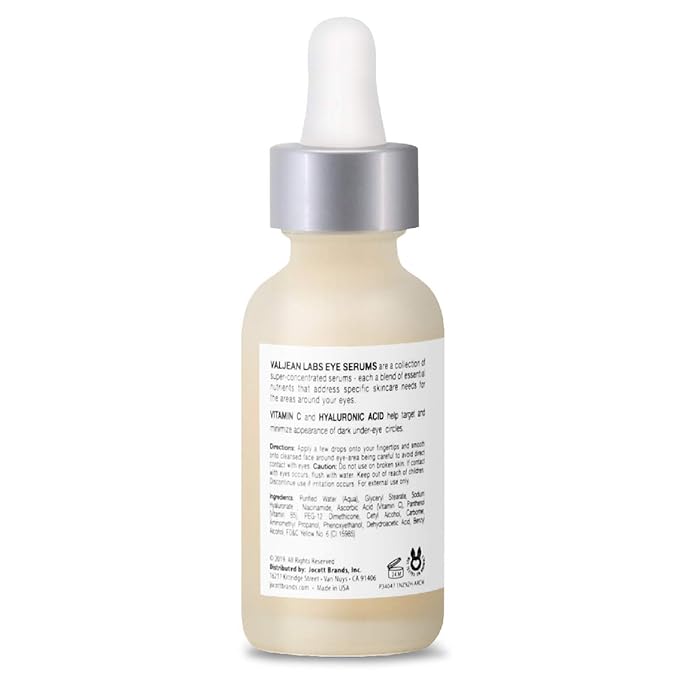 Valjean Labs Brighten Eye Serum with Vitamin C + Hyaluronic Acid | Helps Minimize Dark Circles and Even Skin Tone | Paraben Free (1 oz)
