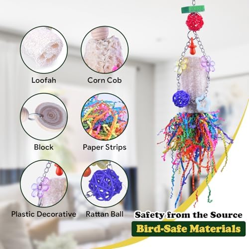 Bird Toys, Parakeet Foraging Toy, Hanging Chewing Toy, Bird Cage Accessories – Suitable for Cockatiels, Budgies, Lovebirds, Conures and Other Small Parrots