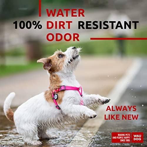 WAUDOG Waterproof Dog Harness - Adjustable, Heavy Duty with Durable Metal Clasp & QR Dog Tag - Modern Style for Medium Dogs - Pink, Size S: 16-22"