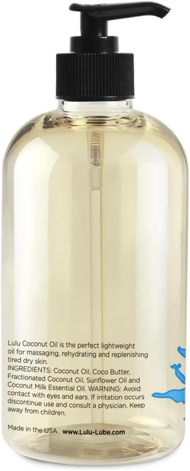 Lulu Coconut Massage Oil with Fractionated Coconut & Cocoa Butter Hydrating Non-Greasy Body Oil for Smooth Skin & Relaxation Aromatherapy for Date Night Couples Massage & Massage Therapy 16 fl oz Pump