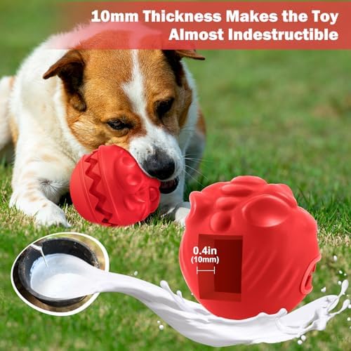 Rubber Treat Dispensing Dog Toys, Indestructible Dog Ball for Aggressive Chewers, Interactive Treat Toy for Boredom to Keep Them Busy, Large Aggressive Chew Dispensing Ball