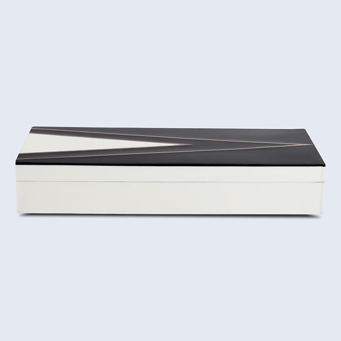 Handicrafts Home Black and White Decorative Storage Box with Lid–Large Coffee Table Storage Box, Handmade Resin Inlay Wooden Box, Remote Control Organizer, Keepsake Box, Home Decor Storage Box-12x6x2