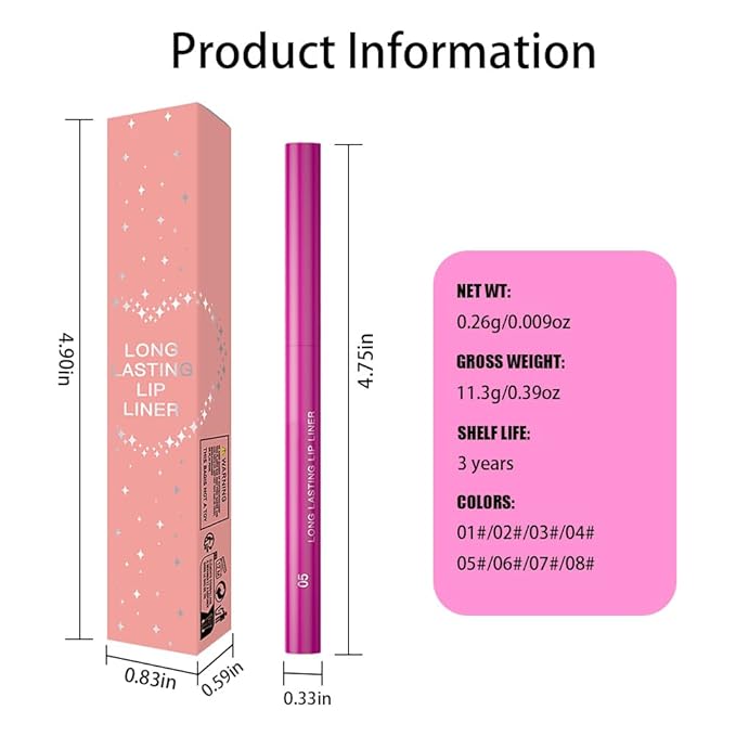 Gel Lip Liner Pencil for Women, Pitaya Pink Matte Long Lasting Lip Liner Lipstick 24 Hour, High Pigmented Lips Makeup Retractable Liners Waterproof Smudge Proof, Vegan & Cruelty-Free 05