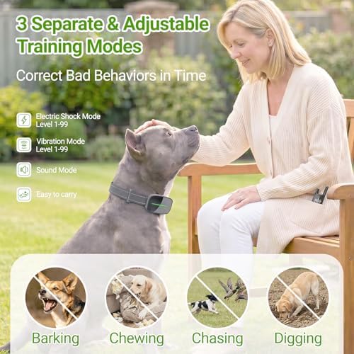 Dog Electric Collar with Remote, IP67 Waterproof Shock Collar for Dogs, 3300FT Range, 4 Training Modes Strong Shock, LED Light, Adjustable Collar
