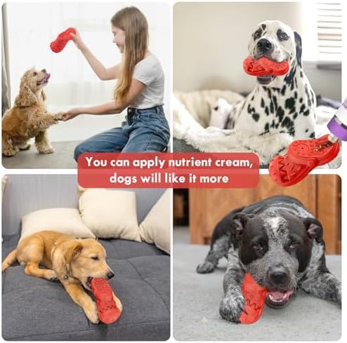 Dog Toy Treat Dispensing, Almost Indestructible Squeaky Chew Toys for Dogs, Natural Rubber Puzzle Toys, Tough Toy Treat Dispenser for All Type of Dogs, Innovative Shoe-Shaped Dog Toy (Blue)