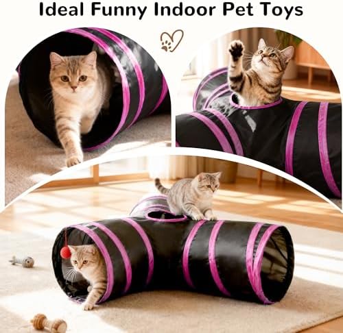 Tempcore Cat Tunnel, 3-Way Collapsible Toy for Indoor Cats, Black & Red