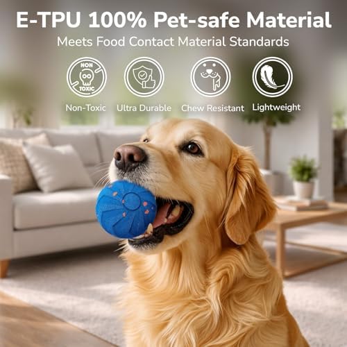 Smart 2-Mode Automatic Rolling Bouncing Dog Toy - Small, Medium, Large Giant Dogs - IPX7 Waterproof Chew-Resistant E-TPU - USB-C Fast Charging - Boredom & Anxiety Relief