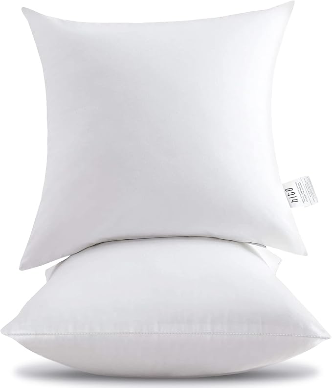 HITO 20x20 Pillow Inserts (Set of 2) - Down Alternative 100% Cotton Cover Decorative Square Throw Pillows White for Couch Bed Sofa