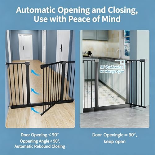 Smart Auto-Close Pet Gate for Dogs & Cats, Escape-Proof 3-Lock Heavy-Duty Stair Gate, 180° Swing Adjustable Dog Gate for Doorways & Stairs(Size:227-237cm/89-93in,Color:Black)
