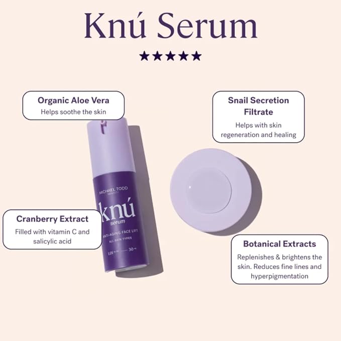 Michael Todd Beauty KNU Serum – Face Lifting, Brightening & Tightening Serum – For Restoring & Rejuvenating – With Aloe Vera, SSF, Peptides & Botanical Extracts – For All Skin Types – 1.01 fl oz/30 mL