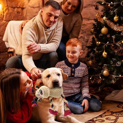 Christmas Squeaky Dog Toys- Interactive Plush Toys with 5 Squeakers- Stuffed Dog Toys for Medium & Large Breeds- Reducing Boredom and Relieving Anxiety (Elk)