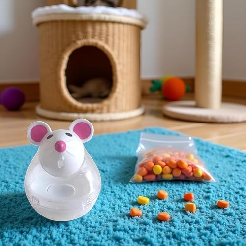Beige Interactive Cat Toy, Mouse Shape Treat Dispenser, Food Storage Holder for Indoor Cats and Kittens, Cat Mice and Animals Toys for Pet Increases IQ Interactive & Food Dispensing