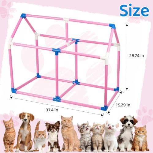 Liitrton Puppy Play Gym for Small Dogs & Kittens, Large PVC Pink Frame