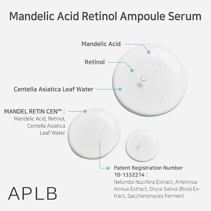 APLB Mandelic Acid Retinol Ampoule Serum | MANDEL RETIN CEN™ 34.0% 1.35 FL.OZ/Korean Skincare, Acne care, Exfoliant, Wrinkle care, Revitalize for gentle and improve skin texture