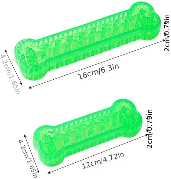 Interactive Dog Bone Toy, Green TPR Rubber, 6.3 Inch Dental Chew with Hidden Treat Compartment, Puzzle Food Dispenser for Small and Large Dogs (Green, Large)