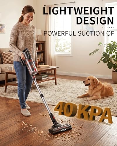 Pet Cordless Stick Vacuum Cleaner, Upright Vacuum Cleaning | XL Dust Cup | LED Headlights| Tangle-Free| Hepa Filiter| Portable,Lightweight| 50-Min Runtime| 80000RPM Motor
