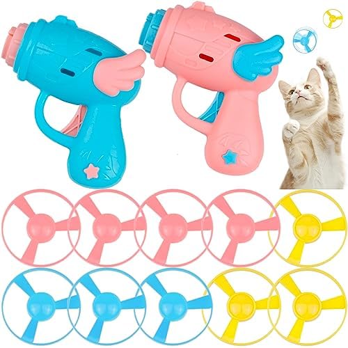 REDANHA 12 PCS Cat Fetch Toy with Colorful Flying Propellers Set, Cat Playing Tracking Interactive Toys for Kitten Chasing Training Hunting (Pink&Blue Wing)