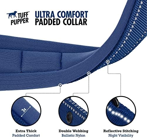 Tuff Pupper Ultra Comfort Padded Dog Collar | Thick Neoprene Padding | Ballistic Nylon Strap Dog Collar with Reflective Stitching | Durable Metal Buckle & Integrated ID Tag Holder | Waterproof Collars