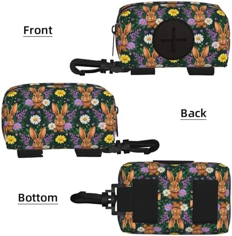 Rabbit Bunny Floral Dog Treat Pouch for Pet Walking and Training with Clip Small Zipper Dispenser for Leash and Outdoor Use