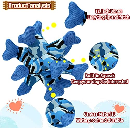 Dog Chew Squeaky Toys, Dog Teeth Cleaning Toy, Tug of War, Stuffed Jack Bone Toy with Squeakers, Interactive Toy for Small Medium Large Dogs,Blue
