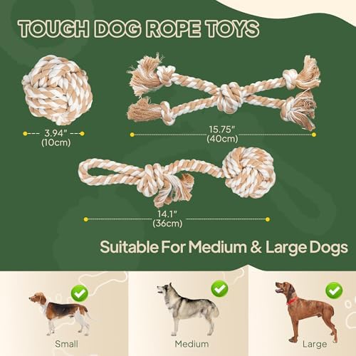 TwoEar Dog Rope Toys for Large Dogs - 3 Pack Dog Chew Toys