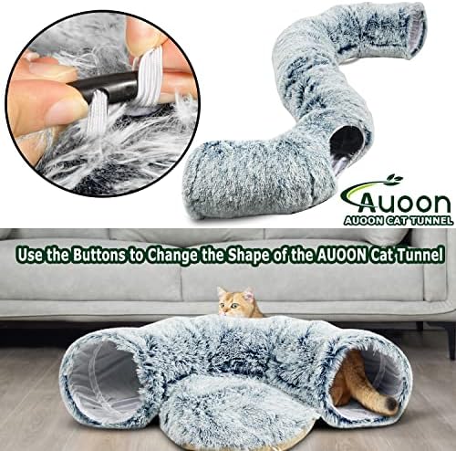 AUOON Plush Cat Tunnel Bed for Indoor Cats, 36" L x 36" W x 11.5" H, Gray