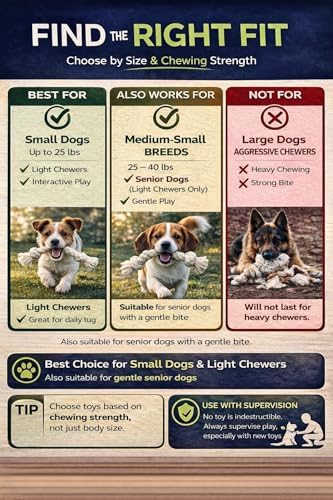 2-Pack 13" 3-Knot Dog Rope Toys for Puppies & Small to Medium Dogs, Natural Cotton Tug Toys for Interactive Indoor & Outdoor Play, Fetch, Teeth Cleaning, Training, Light Chewers, Washable, White