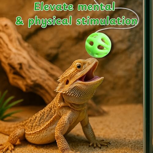 Bearded Dragon Enrichment Toys Feeder Ball, Interactive Feed Toys Bells Exercise Ball for Reptile Lizard Gecko Small Animals, Bearded Dragon Tank Accessories, Reptile Tank Accessories (Yellow)