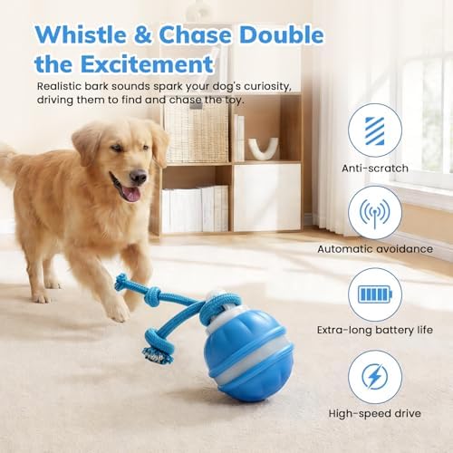 Dog Toys, Interactive Dog Toys, Automatic Interactive Dog Ball, 3 Modes Motion Activated Dog Balls for Medium Large Dogs, Type-C Rechargeable & Bite-Resistant (Blue)