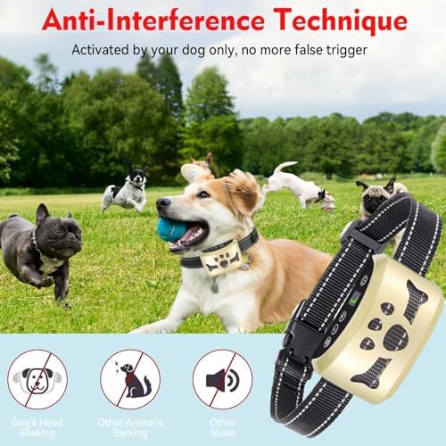 Smart Anti Bark Collars with Recognition Chip & 7 Sensitivity Levels | Humane Dog Bark Collar with Auto Protection Mode & Beep/Vibration, IP65 Waterproof Fast Charging Rechargeable No-Bark Collar