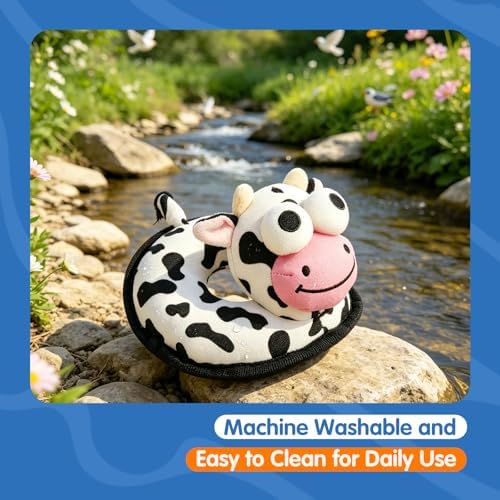 Floating Dog Squeaky Water Pool Toys Water Fetch Toys for Small Medium Dogs, Quick-Dry Waterproof, Machine Washable, Lake & Beach Interactive Summer Dog Toy Cow