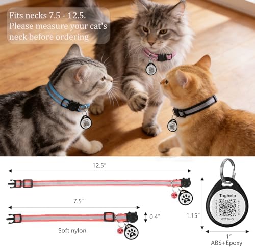 Reflective Cat Collar Breakaway with QR Code Tag for Girl Boy cat Name tag Kitten Collars with Bell Cat ID Tag Personalized Real-time scan alerts, No Subscription or fees(Black)