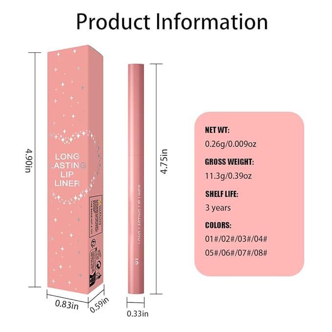 Gel Lip Liner Pencil for Women, Nude Pink Matte Long Lasting Lip Liner Lipstick 24 Hour, High Pigmented Lips Makeup Retractable Liners Waterproof Smudge Proof, Vegan & Cruelty-Free 01