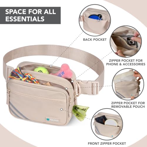 PetAmi Dog Walking Bag, 3-in-1 Crossbody Fanny Pack Treat Pouch, Beige