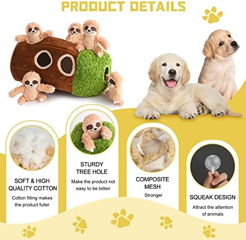Interactive Squeaky Dog Toys Plush Sloth Dog Toy, Stuffing Woodland Friends Burrow, Squeaky Plush Dog Toy for Small Medium Large Dogs (Large)