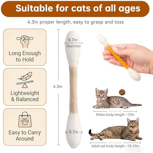 6 Pack Giant Cotton Swab Catnip Toys,Giant Qtip Cat Toy,Felt Interactive Kicker Chew Toys for Kittens & Indoor Cats, Soft Teething Toy with Organic Catnip, Eases Boredom, Cat Lover Gift(Blue)