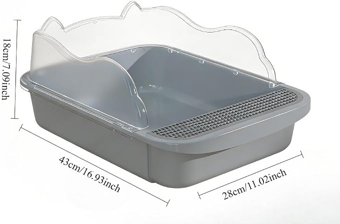 Open Top High Sided Cat Litter Box, Anti-Splashing Semi-Enclosed Litter Box with Removable Tray, Sifting Scoop Included - Easy to Clean & Odor Control(Grey,Medium)